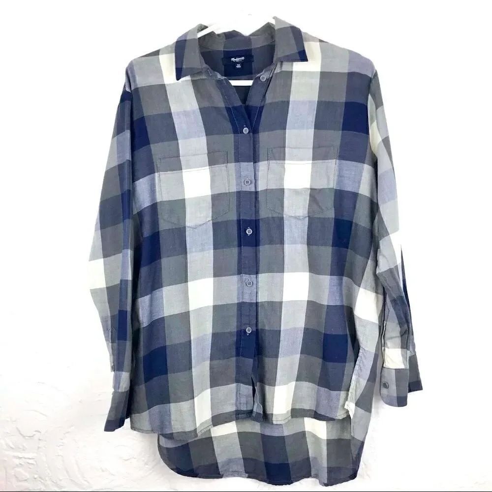 Madewell Blue Gray White Plaid Button Up Casual Long Sleeve Shirt